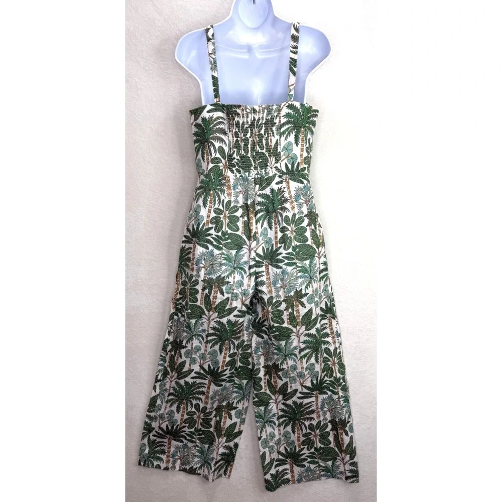 Boden Women's Lola Strappy Linen Jumpsuit  Palm Tree Print Size 6R
